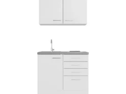 Flex-Well Exclusiv Miniküche Joelina 100 cm Weiß matt - Beton Grau< Miniküchen|Kochfelder
