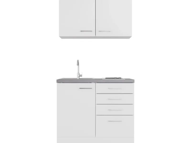 Flex-Well Exclusiv Miniküche Joelina 100 cm Weiß matt - Beton Grau< Miniküchen|Kochfelder