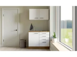 Flex-Well Exclusiv Miniküche Vintea 100 cm Magnolia matt - Lancelot Oak< Miniküchen|Kochfelder