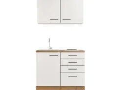 Flex-Well Exclusiv Miniküche Vintea 100 cm Magnolia matt - Lancelot Oak< Miniküchen|Kochfelder