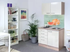 Flex-Well Exclusiv Single-Küchen|Pantryküchen<Miniküche Orlando 100 cm Kaschmir Glanz-Sonoma Eiche