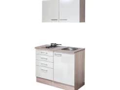Flex-Well Exclusiv Single-Küchen|Pantryküchen<Miniküche Orlando 100 cm Kaschmir Glanz-Sonoma Eiche