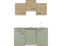 Flex-Well Exclusiv Single-Küchen|Pantryküchen<Singleküche Cara 150 cm Schilfgrün matt - Artisan Eiche