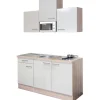 Flex-Well Exclusiv Single-Küchen|Pantryküchen<Singleküche Orlando 150 cm breit Kaschmir Glanz-Sonoma Eiche