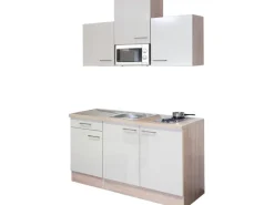Flex-Well Exclusiv Single-Küchen|Pantryküchen<Singleküche Orlando 150 cm breit Kaschmir Glanz-Sonoma Eiche
