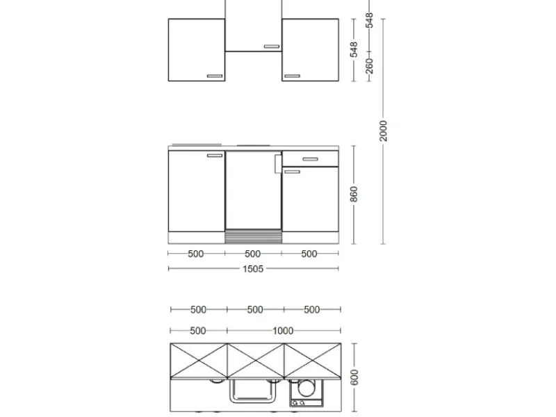 Flex-Well Exclusiv Singleküche Orlando 150 cm Kaschmir Glanz - Sonoma Eiche< Single-Küchen|Kühlschränke