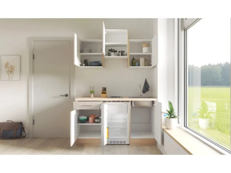 Flex-Well Exclusiv Singleküche Orlando 150 cm Kaschmir Glanz - Sonoma Eiche< Single-Küchen|Kühlschränke