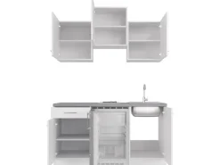 Flex-Well Exclusiv Single-Küchen|Miniküchen<Singleküche Joelina 150 cm Weiß matt - Beton Grau