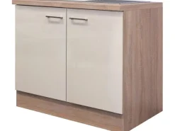 Outlet Flex-Well Exclusiv Spülenunterschrank Orlando 100 cm Kaschmir Glanz-Sonoma Eiche