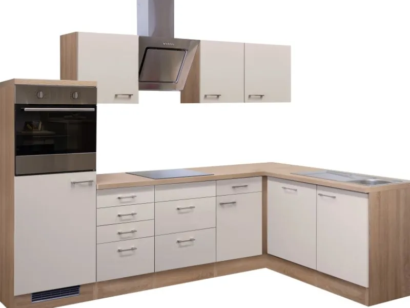 Clearance Flex-Well Exclusiv Winkelküche Orlando 280x170 cm Kaschmir Glanz-Sonoma Eiche