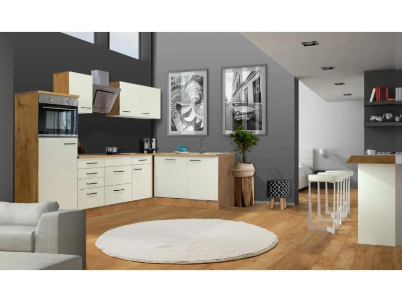 Clearance Flex-Well Exclusiv Winkelküche Vintea 280x170 cm Magnolia-Lancelot Oak