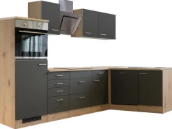 Outlet Flex-Well Exclusiv Winkelküche Morena 280x170 cm Basaltgrau Matt-San Remo Eiche