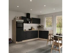 Discount Flex-Well Exclusiv Winkelküche Capri 280 x 170 cm Schwarz Matt-Endgrain Oak