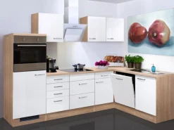 Flex-Well Exclusiv Winkelküchen|Kochfelder<Winkelküche Valero 280x170 cm Hochglanz Weiß-Sonoma Eiche NB