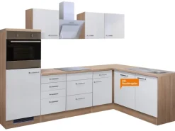 Flex-Well Exclusiv Winkelküchen|Kochfelder<Winkelküche Valero 280x170 cm Hochglanz Weiß-Sonoma Eiche NB