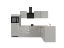 Flex-Well Exclusiv Winkelküche Lund 280 x 170 cm Lichtgrau glänzend-Rauchgrau< Winkelküchen|Einbauküchen