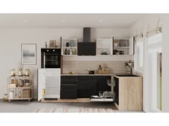 Flex-Well Exclusiv Winkelküche Capri 280 x 170 cm Schwarz Matt-Endgrain Oak