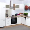 Flex-Well Exclusiv Winkelküchen|Kühlschränke<Winkelküche Valero 280 cm Hochglanz Weiß-Sonoma Eiche
