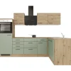 Outlet Flex-Well Exclusiv Winkelküche Cara 280 x 170 cm Schilfgrün matt - Artisan Eiche