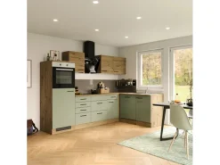 Outlet Flex-Well Exclusiv Winkelküche Cara 280 x 170 cm Schilfgrün matt - Artisan Eiche