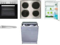 Outlet Flex-Well Küchengeräte-Set 4 Herd Kühlschrank Geschirrspüler + Dunstabzugshaube