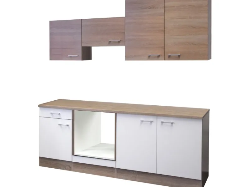 Flex-Well Classic Flex-Well Küchenzeile 210 cm ohne E-Geräte Florida Weiß - Sonoma Eiche< Einbauküchen
