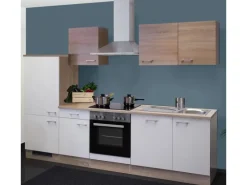 Flex-Well Classic Flex-Well Küchenzeile Florida 280 cm Weiß Matt - Sonoma Eiche< Einbauküchen|Küchenschränke