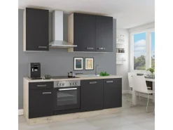 Flex-Well Exclusiv Einbauküchen|Küchenschränke<Flex-Well Küchenzeile Lara 220 cm Anthrazit-San Remo Eiche hell
