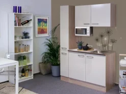 Flex-Well Exclusiv Flex-Well Singleküche 130 cm Orlando Kaschmir Glanz-Sonome Eiche< Single-Küchen|Pantryküchen