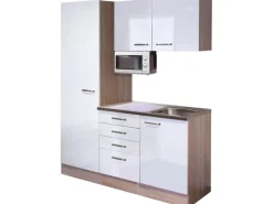 Flex-Well Exclusiv Single-Küchen|Miniküchen<Flex-Well Singleküche 150 cm Valero Hochglanz Weiß-Sonoma Eiche