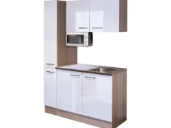 Flex-Well Exclusiv Single-Küchen|Miniküchen<Flex-Well Singleküche 130 cm Valero Hochglanz Weiß-Sonoma Eiche