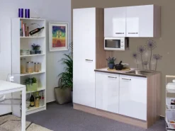Discount Flex-Well Exclusiv Flex-Well Singleküche 150 cm Valero Hochglanz Weiß-Sonoma Eiche