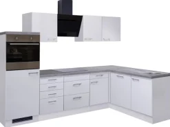 Flex-Well Exclusiv Flex-Well Winkelküche Joelina 280 cm Weiß Seidenmatt< Winkelküchen|Kühlschränke