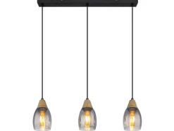 Online Globo Hängeleuchte Reid Schwarz/Holzfarben 55 x 10 cm 3-flammig
