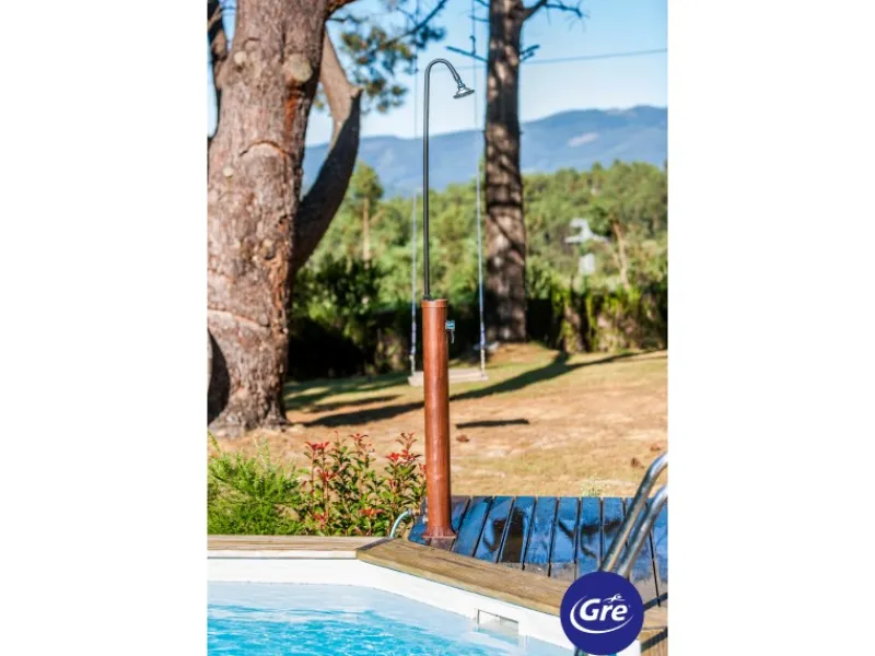 Gre Solardusche Holzoptik aus PVC 9 l Holzfarben< Einhebelmischer