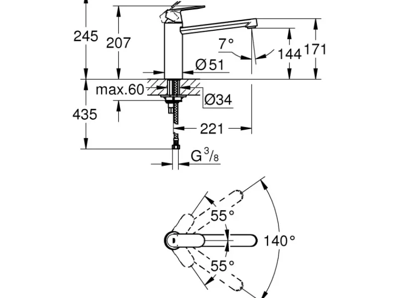 Grohe Einhand-Küchenarmatur Eurosmart Cosmopolitan Auslauf mit Mousseur< Einhebelmischer