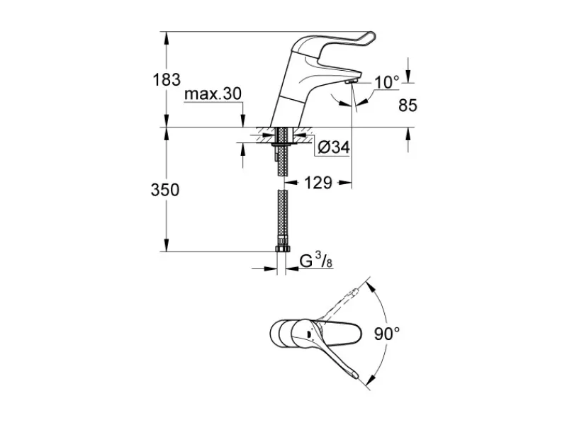 Online Grohe Einhand-Sicherheitsmisch- Waschtischbatterie Euroeco Special Schräg Chrom