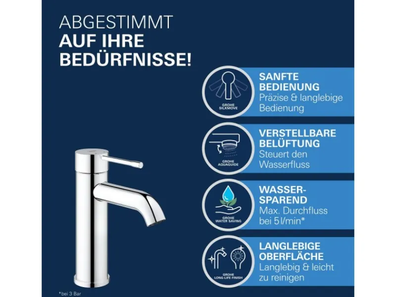 Grohe Einhebelmischer<Einhand-Waschtischbatterie Essence S-Size Chrom Glatt