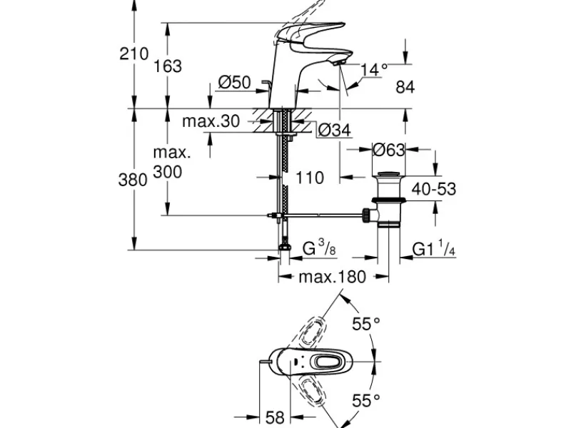 Grohe Einhand-Waschtischbatterie Eurostyle S-Size offener Hebelgriff Chrom< Einhebelmischer