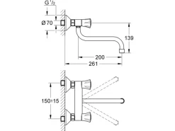 Grohe Küchenarmatur Costa L DN 15 für Wandmontagen< Zweigriffarmatur