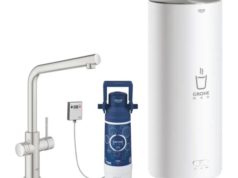 Sale Grohe L-Auslauf Armatur und Boiler Red Duo L-Size Supersteel