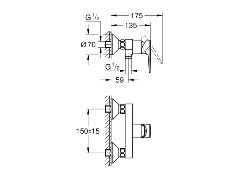 Grohe Einhebelmischer<QuickFix Duscharmatur Start Edge für die Wandmontage