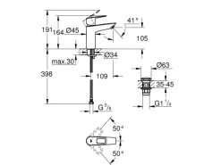 Discount Grohe QuickFix Waschtischarmatur Start Loop M Push-open Ablaufgarnitur 1 1/4