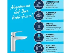 Grohe QuickFix Waschtischarmatur Start M-Size Push-open Ablaufgarnitur 1 1/4"< Einhebelmischer