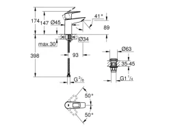 Hot Grohe QuickFix Waschtischarmatur Start Loop S Push-open Ablaufgarnitur 1 1/4