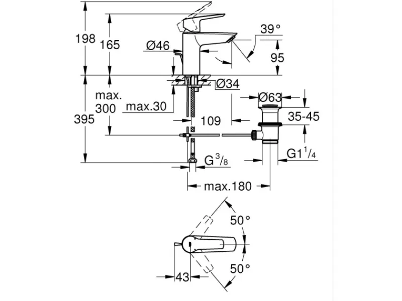 New Grohe QuickFix Waschtischarmatur Start S-Size Zugstangen-Ablaufgarnitur 1 1/4"
