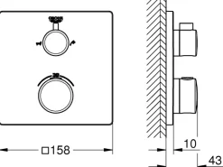 Grohe Einhebelmischer<Thermostat-Wannenbatterie mit 2-Wege-Umstellung Grohtherm Chrom
