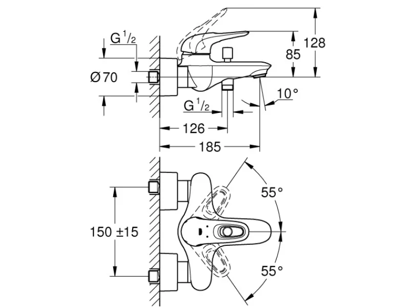 Grohe Wannenarmatur Eurostyle Chrom< Einhebelmischer
