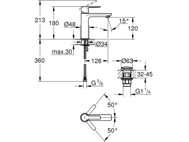 Grohe Waschbeckenarmatur Lineare S-Size Chrom< Einhebelmischer