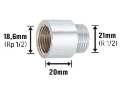 Zubehör Für Küchenarmatur<Hahnverlängerung 18,6 mm (Rp 1/2) x 21 mm (R 1/2) Messing Verchromt 20 mm